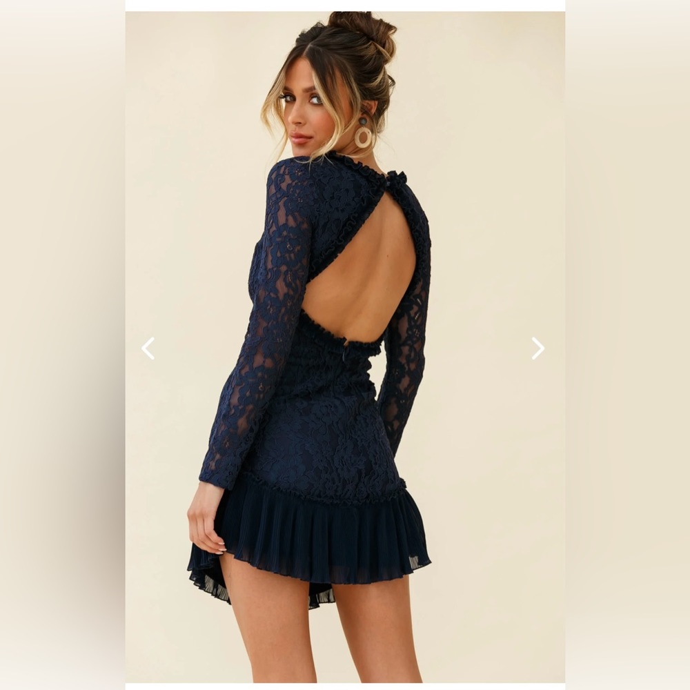 ISABELLA LONG SLEEVE OPEN BACK LACE DRESS NAVY